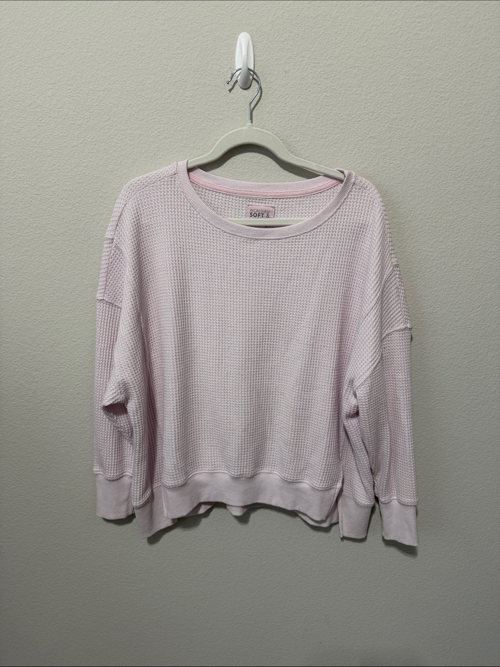 NWOT Oversized Pink Rose Pastel Pink Waffle-Knit Women's top